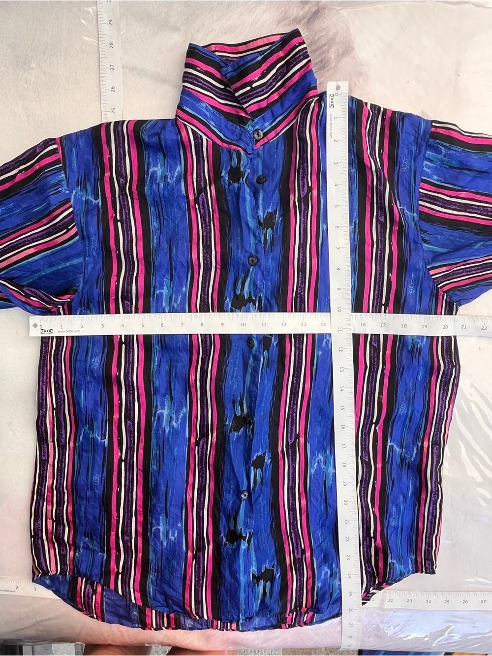 Women's Blue & Pink Silk Striped Button-Down Shirt Vintage